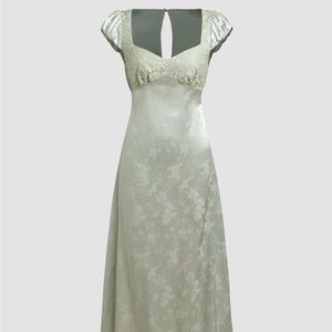 Bridgerton light green floral satin maxi dress
